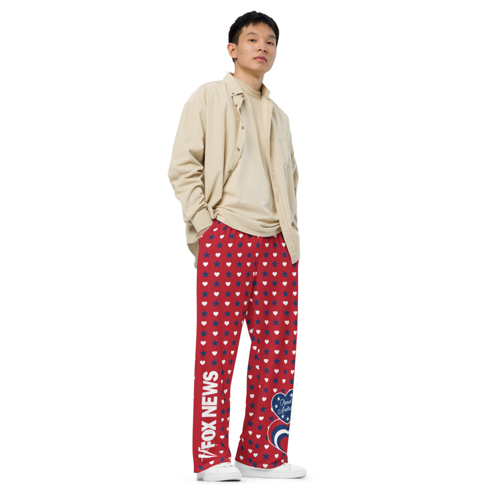 A pair of FOX News Proud American lounge pants displayed against a clean, neutral background.
