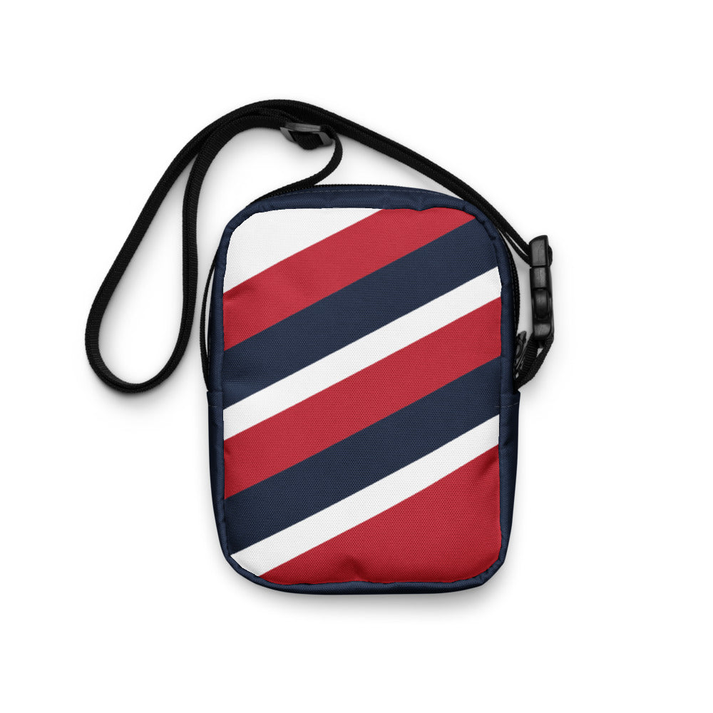 Close-up of the FOX News logo placement on the front of the durable crossbody bag.