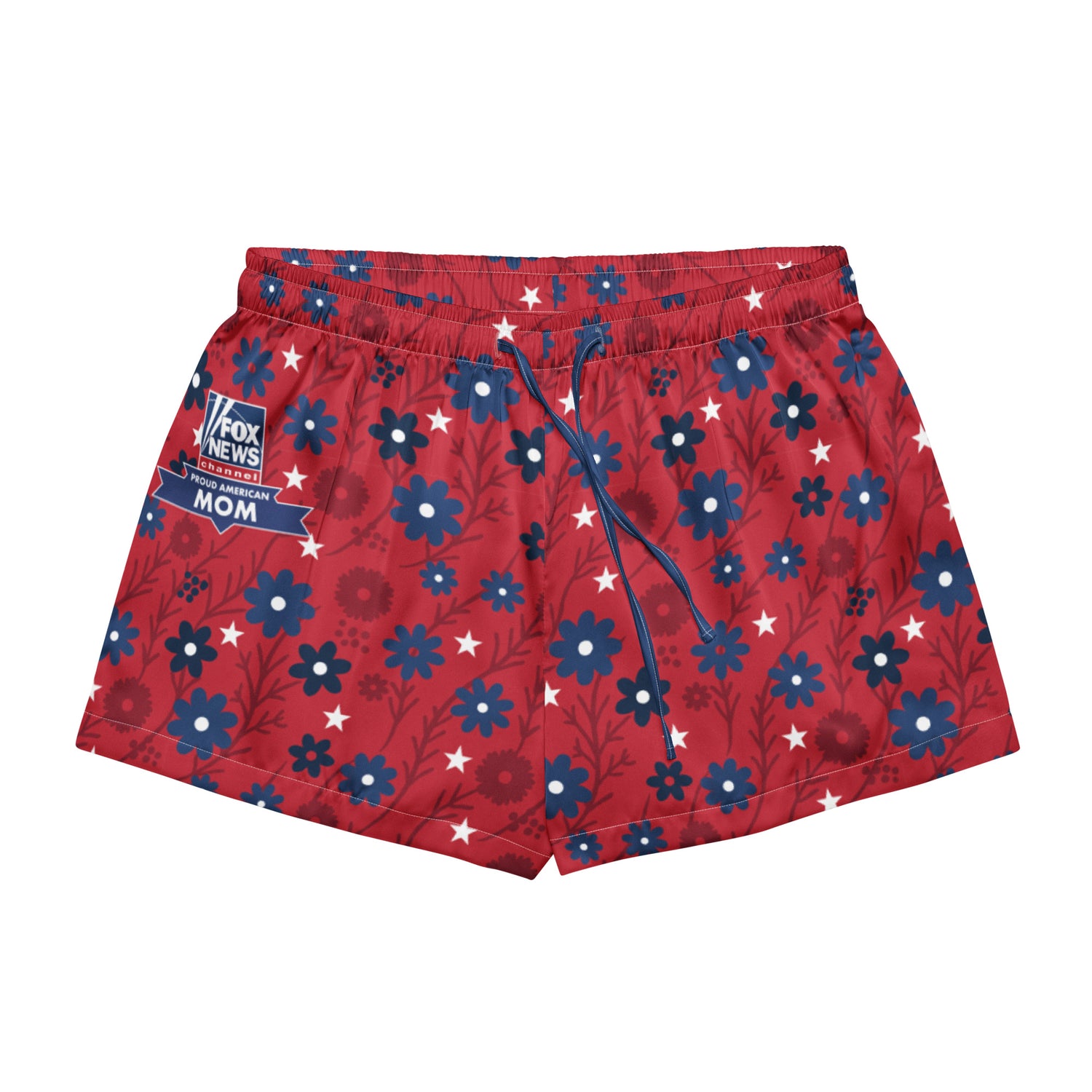 A pair of FOX News Proud American Mom pajama shorts displayed on a clean white background.
