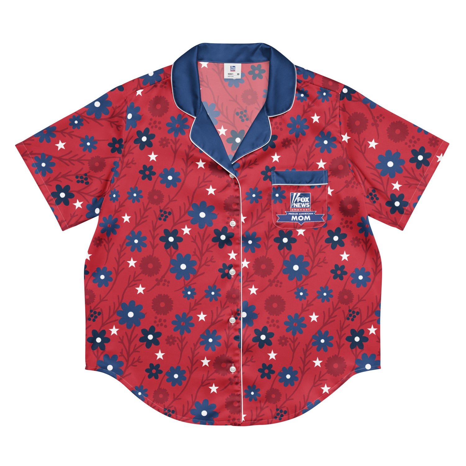 A modern American living room setting featuring the FOX News Proud American Mom short sleeve pajama top neatly displayed.