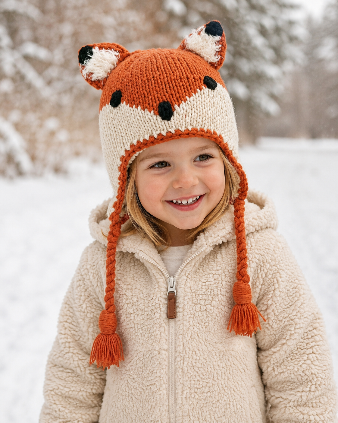 Close-up view of the textured knit pattern and craftsmanship on the Fox News winter beanie