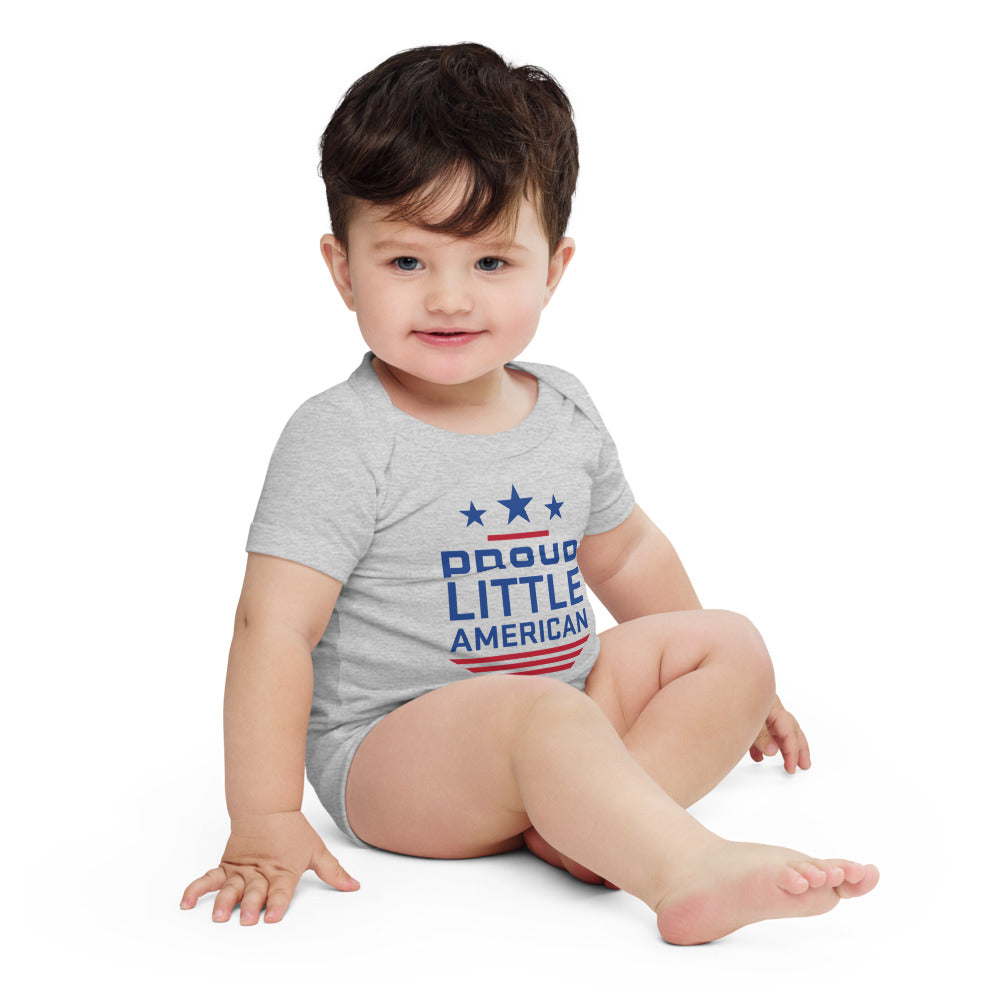 Front view of the grey FOX News infant creeper showing the snap closure and comfortable fabric texture.