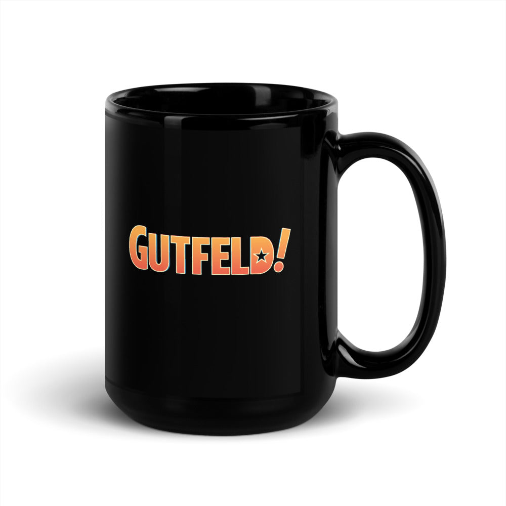 A loyal viewer holding the Gutfeld! And I love you, America mug while relaxing in a comfortable suburban living room setting.
