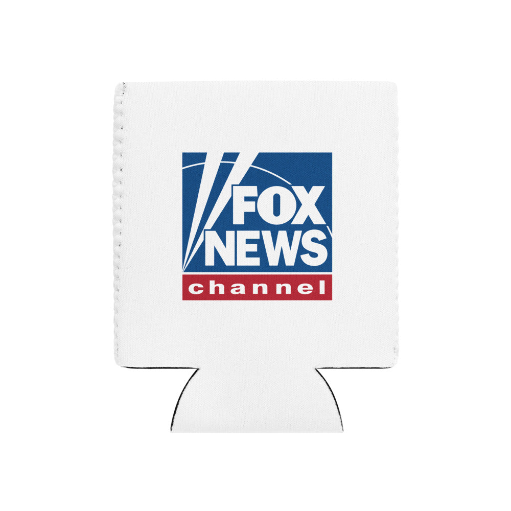 Close-up product shot of the FOX News Proud American can cooler showcasing the bold red, white, and blue patriotic design.