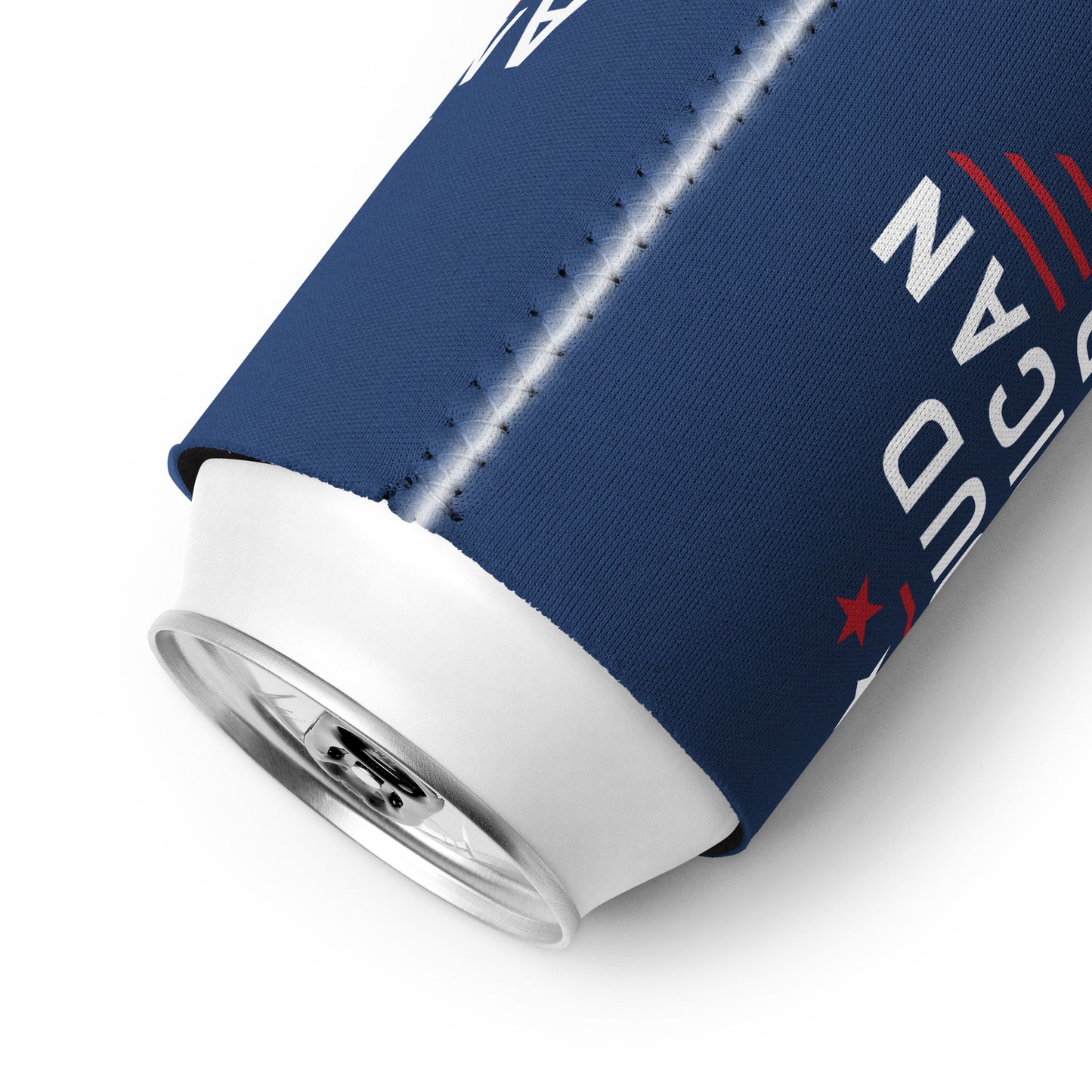 Close-up product shot of the FOX News Proud American Dad can cooler displaying crisp red, white, and blue patriotic graphics and the FOX News logo.