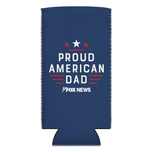 A backyard morning coffee or beverage setting featuring the FOX News can cooler on a patio table under clear skies.