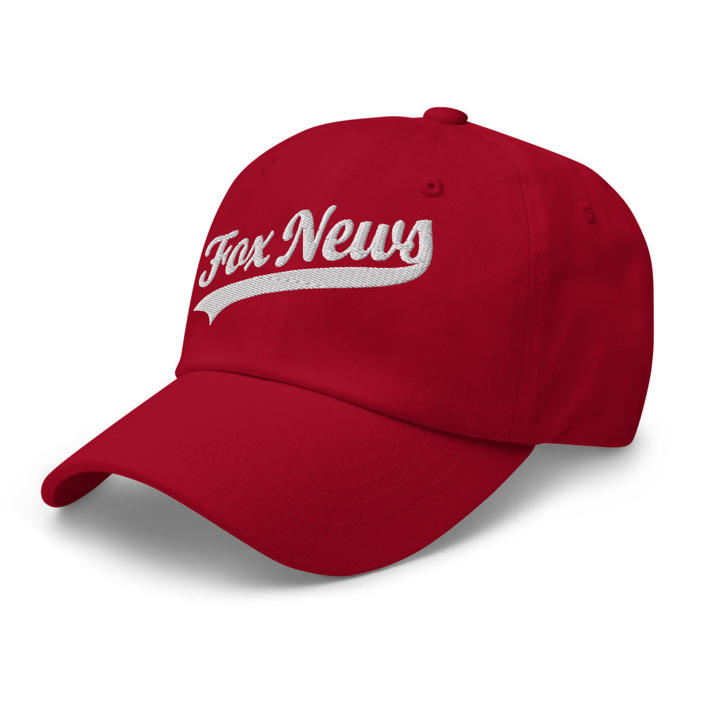Product flat lay showing the curved brim and adjustable strap of the FOX News Sports Logo Dad Hat.