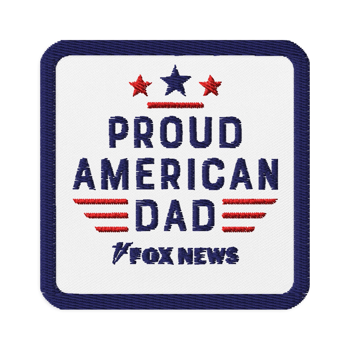 An outdoor lifestyle shot showing the FOX News embroidered patch attached to a rugged canvas cap against a suburban American background.