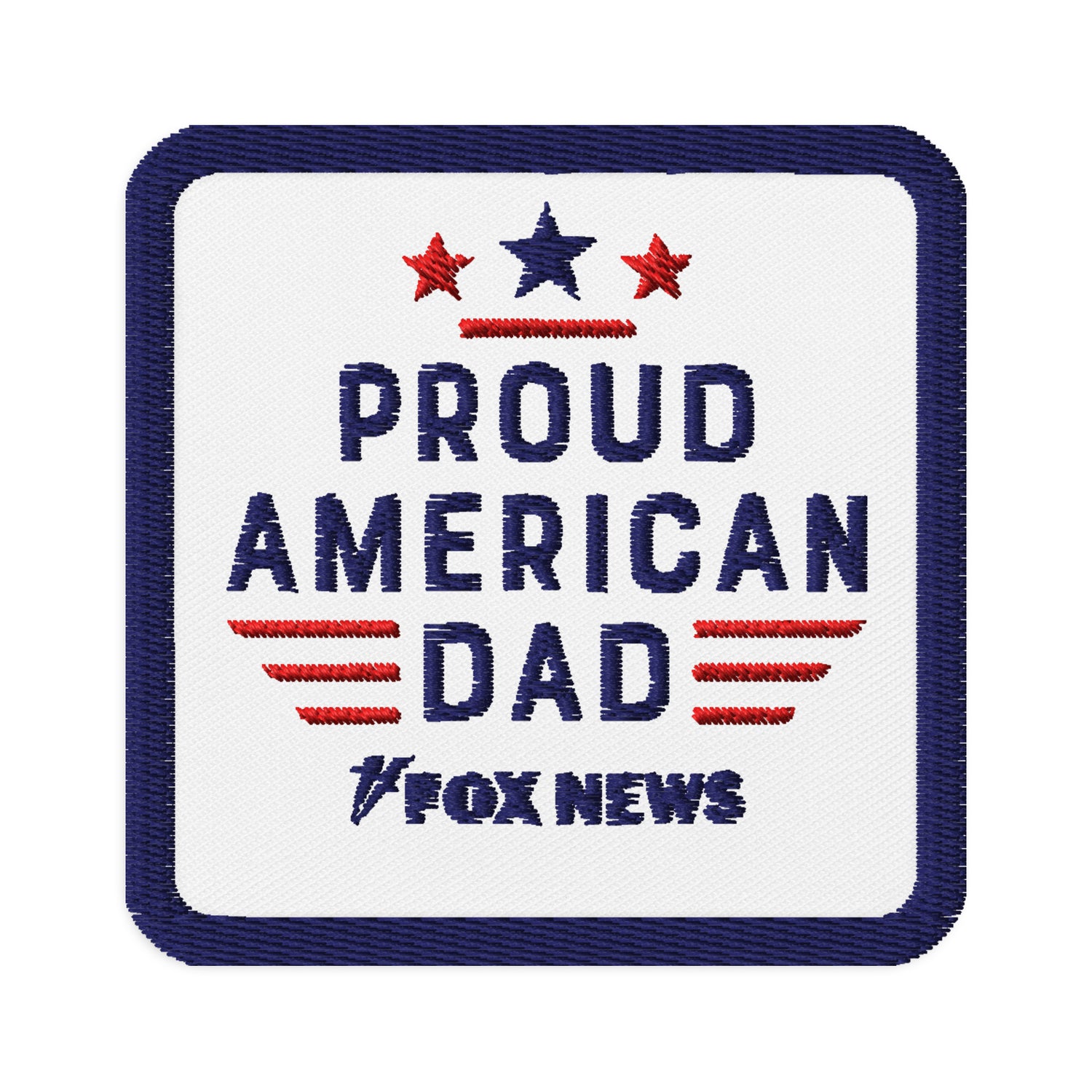 An outdoor lifestyle shot showing the FOX News embroidered patch attached to a rugged canvas cap against a suburban American background.