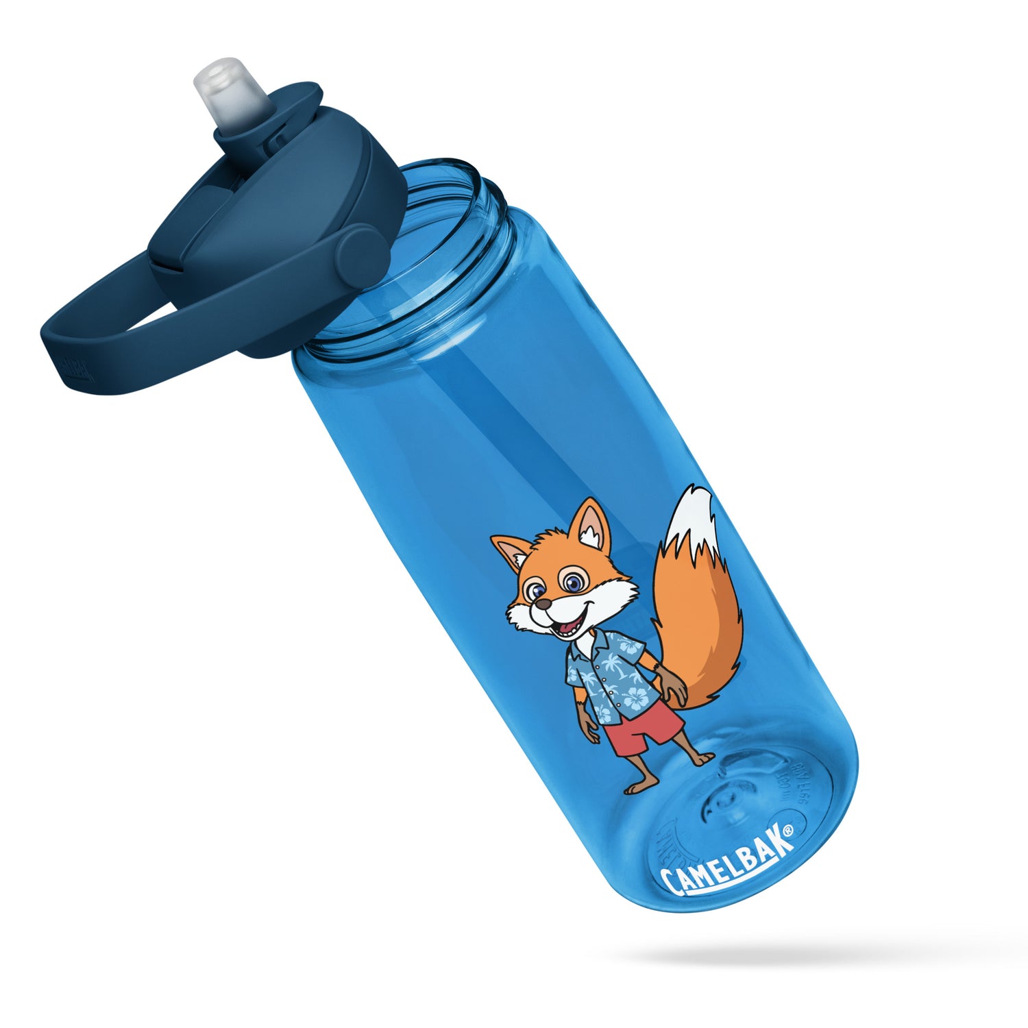 A person carrying the *FOX Weather* Camelbak Water Bottle while walking through a bright suburban park.