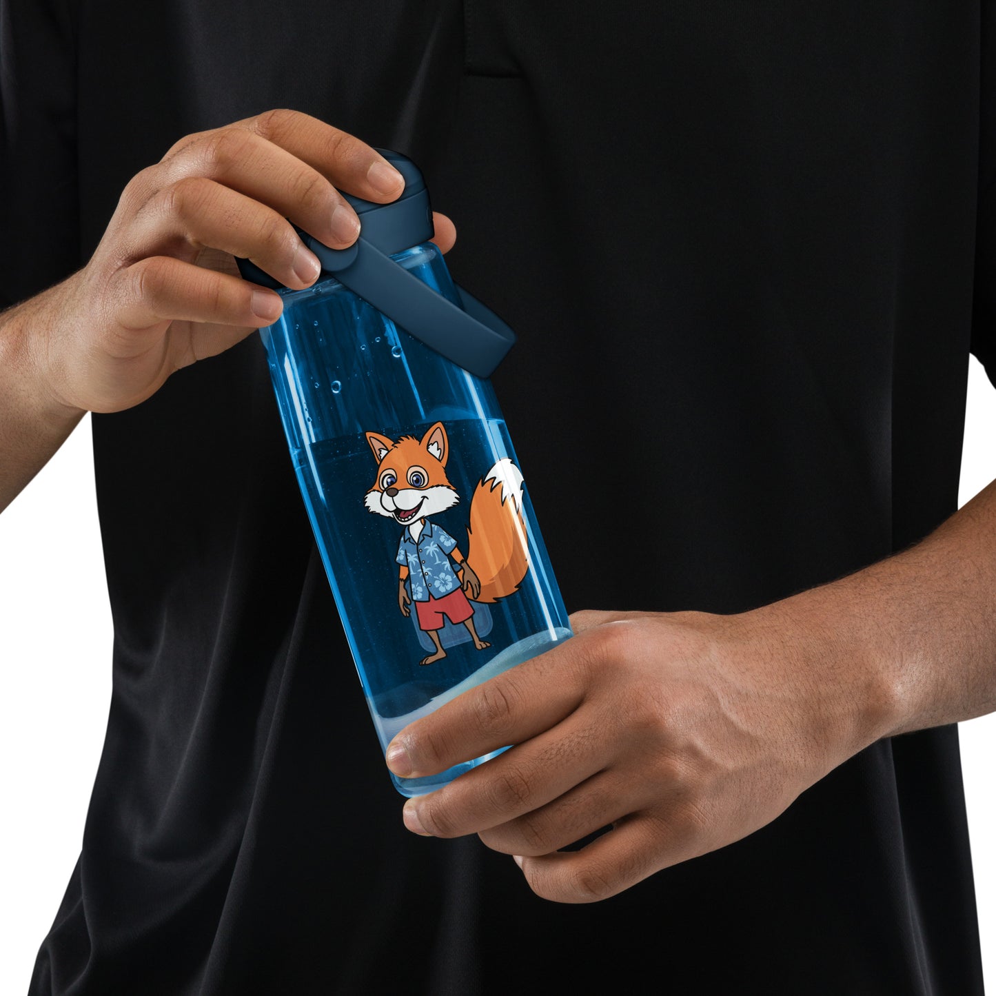 The durable Camelbak lid and bite valve of the *FOX Weather* Sonny water bottle shown in crisp detail.