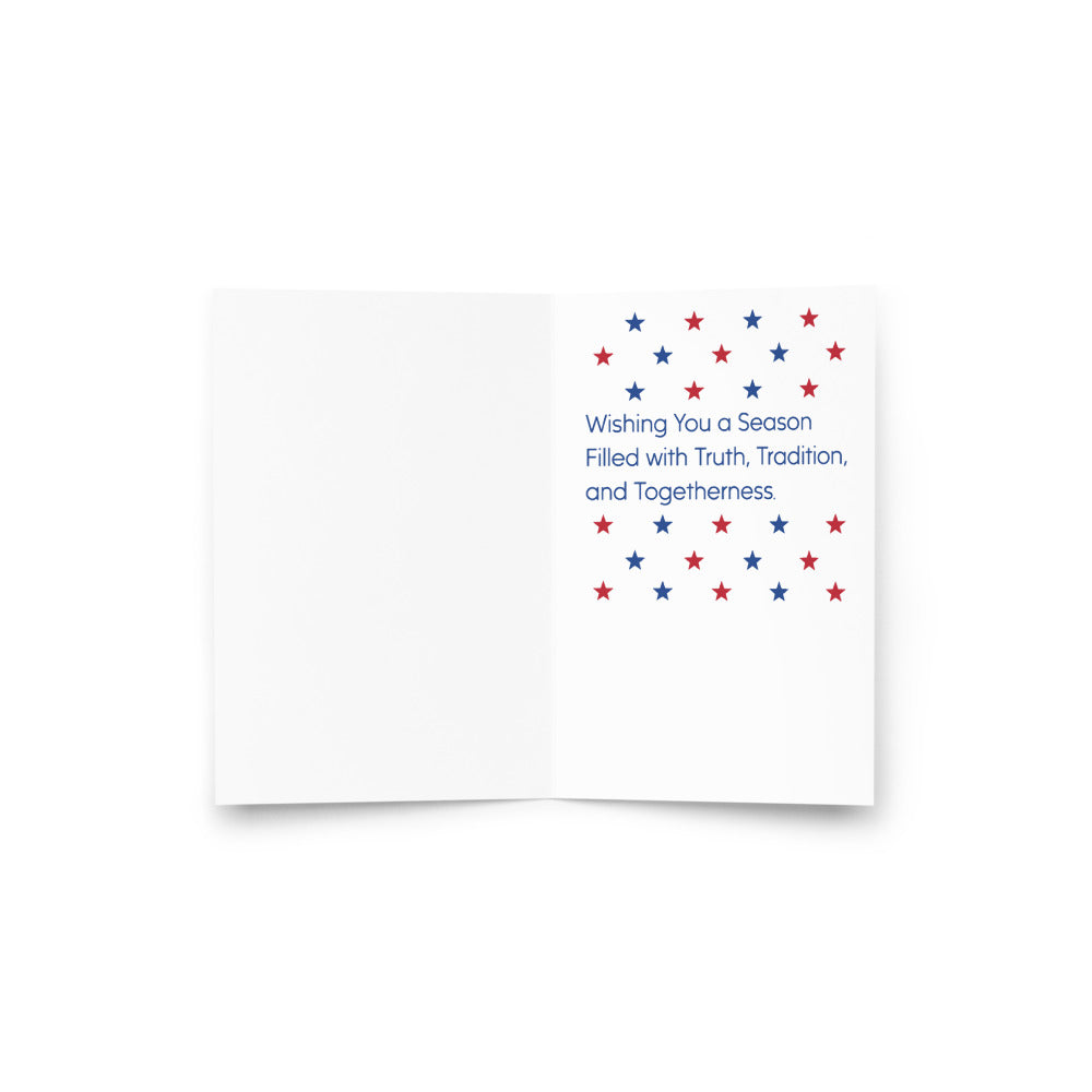 Close up of the FOX News Holiday Snowflakes Greeting Card showing the crisp logo and festive snowflake pattern.