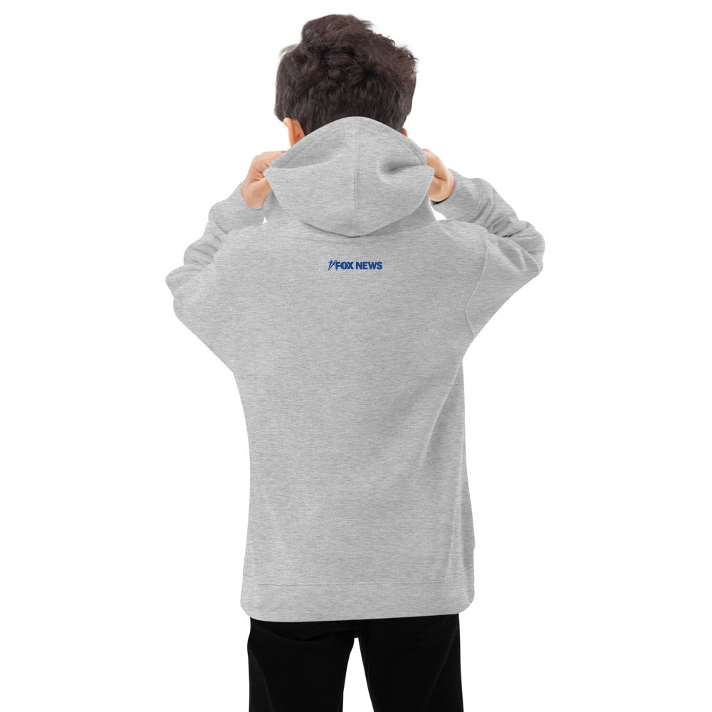 The Athletic Heather FOX News Breaking News Kids Hoodie displayed against a clean, professional background highlighting the logo placement.