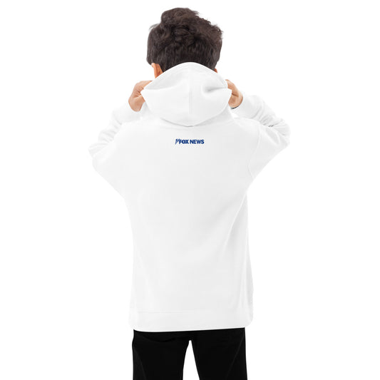 A young child wearing the *FOX News* Proud Little American kids hoodie in a clean, sunny American backyard.-9