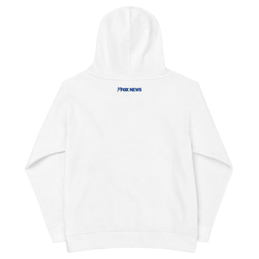 A young child wearing the *FOX News* Proud Little American kids hoodie in a clean, sunny American backyard.-7