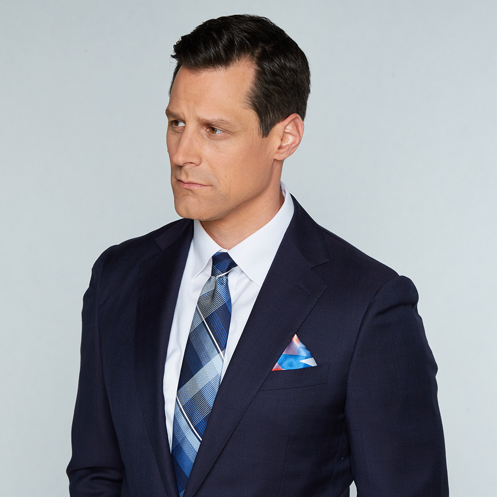Official FOX News logo visible on the packaging of the American Flag pocket square suit accessory.