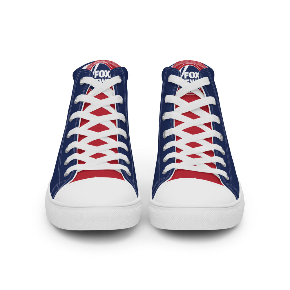 Close-up shot of the crisp FOX News sports logo printed on the side of the durable canvas sneaker.