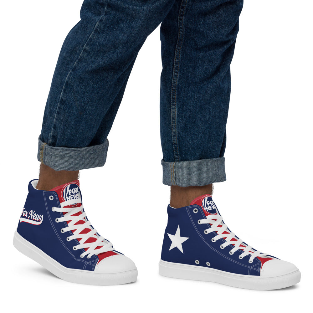 Top-down view of the high top sneakers displaying the laces, tongue, and interior cushioning.