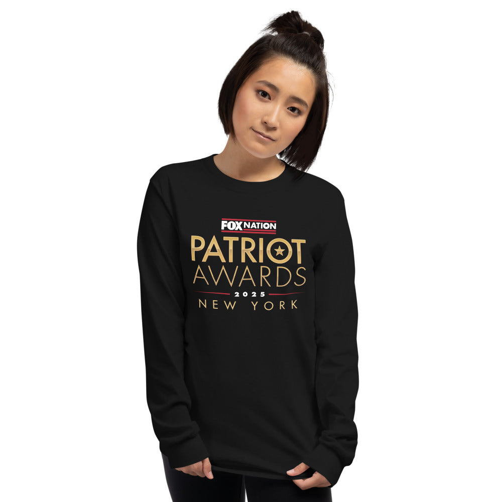 Back view of the solid-colored patriotic long sleeve tee, showcasing the high-quality cotton construction.