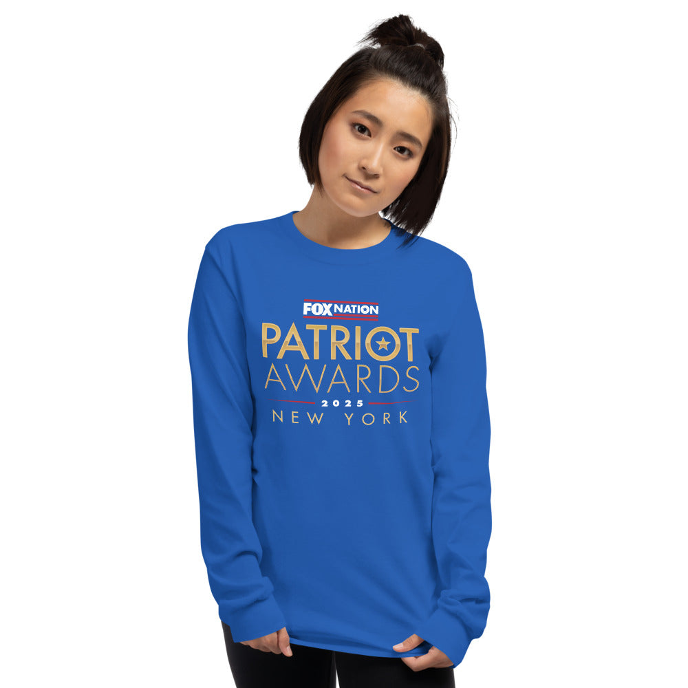 The *FOX Nation* Patriot Awards 2025 Long Sleeve T-Shirt displayed neatly in a clean lifestyle setting.