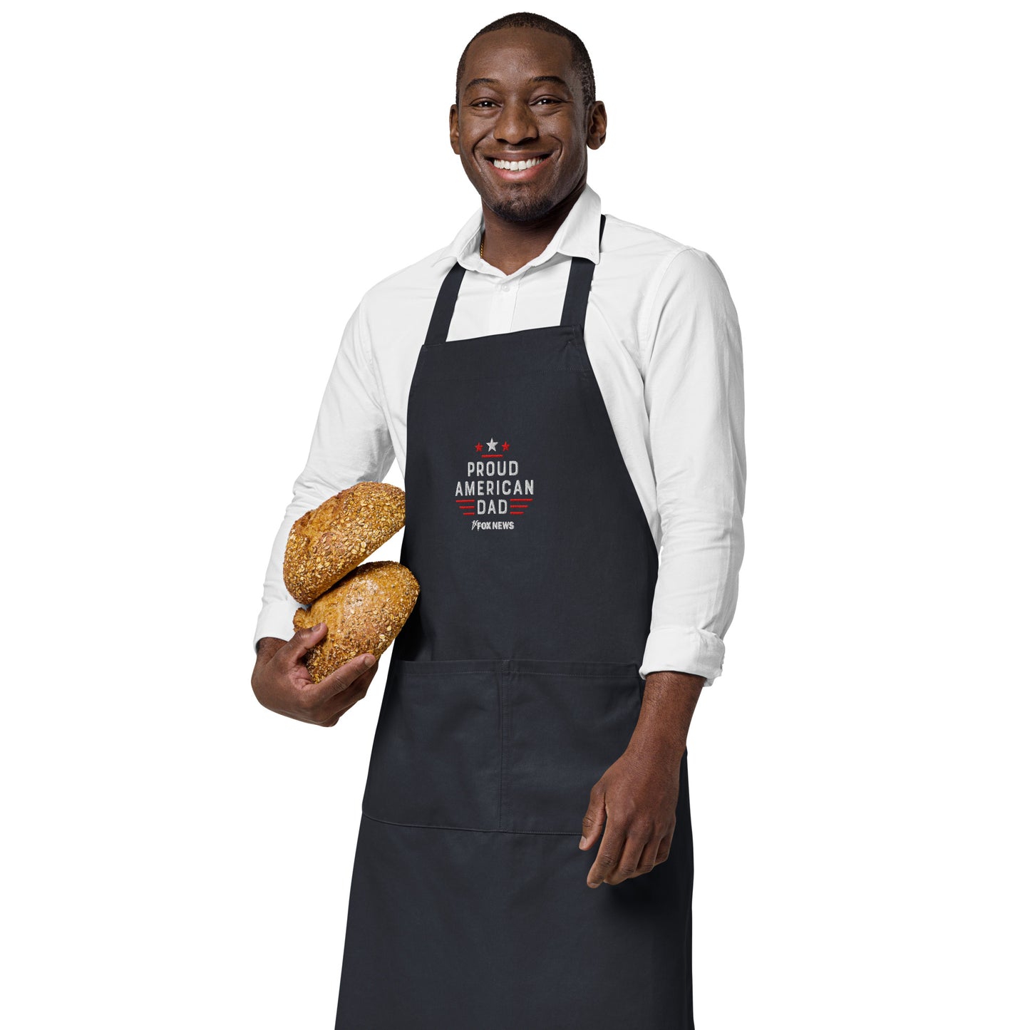 Detailed view of the durable fabric and stitching on the FOX News kitchen apron