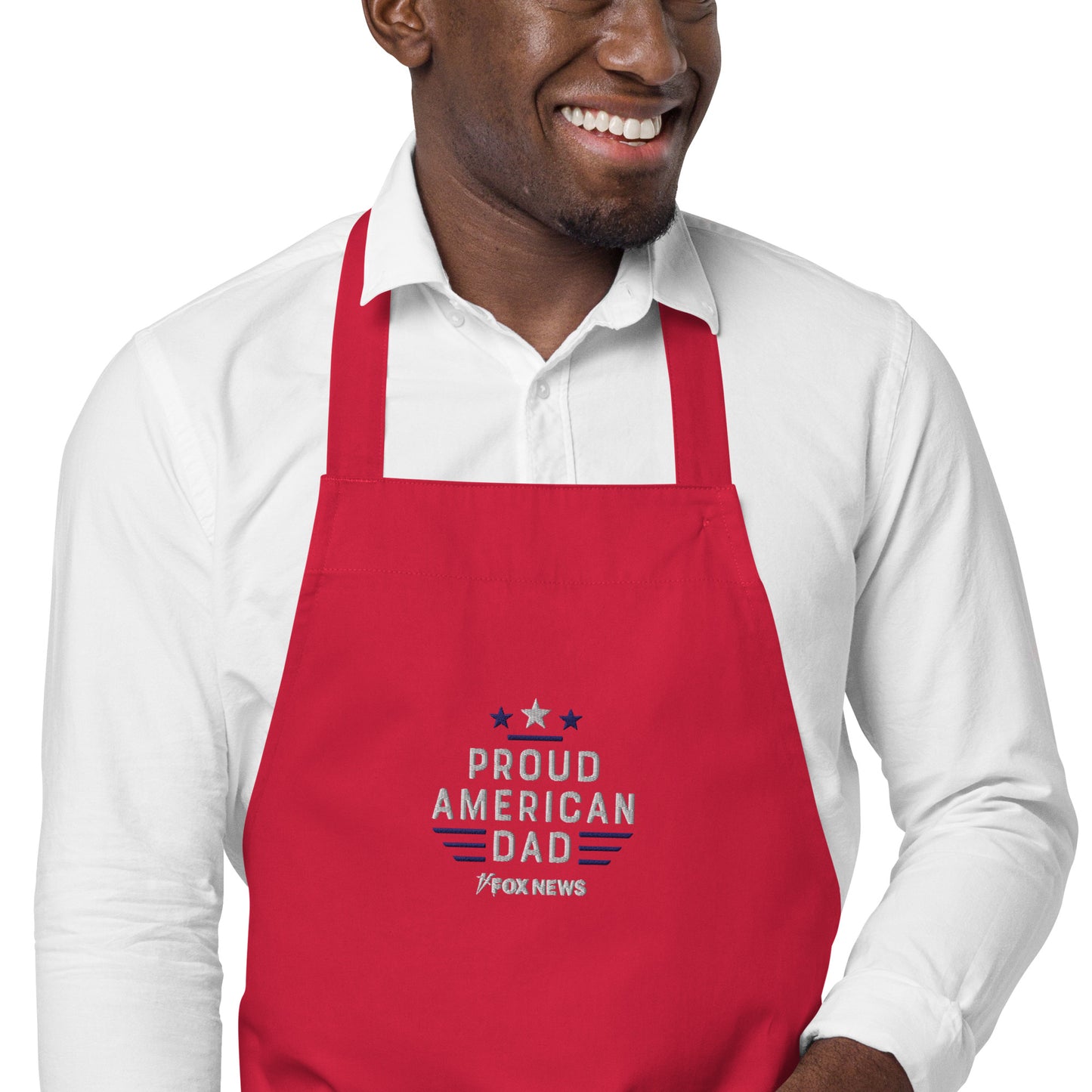 The FOX News Proud American Dad Embroidered Apron displayed against a clean, neutral background