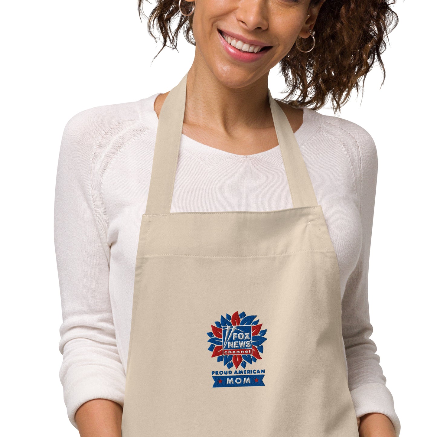 Clean product presentation of the official FOX News embroidered kitchen apron.