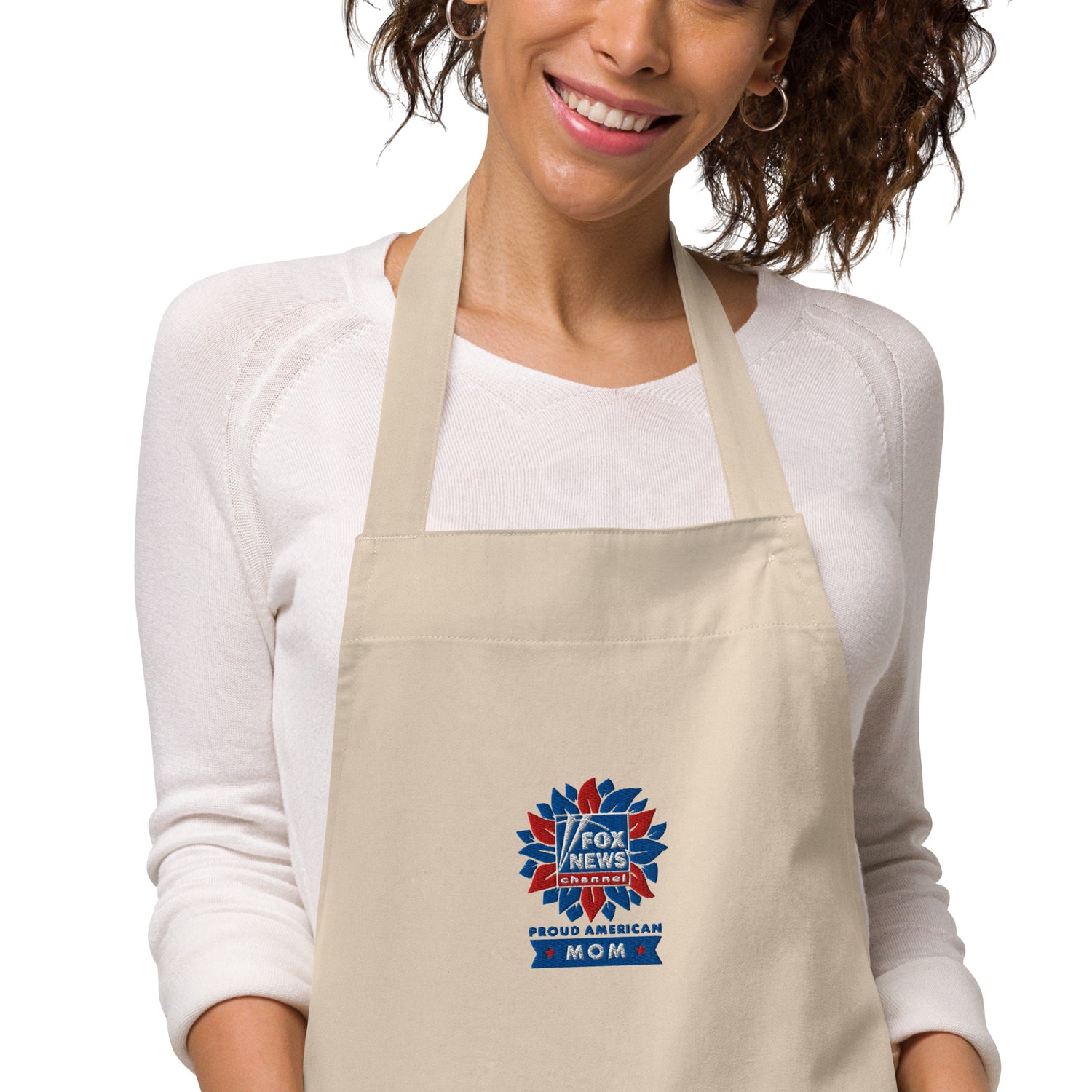 Clean product presentation of the official FOX News embroidered kitchen apron.