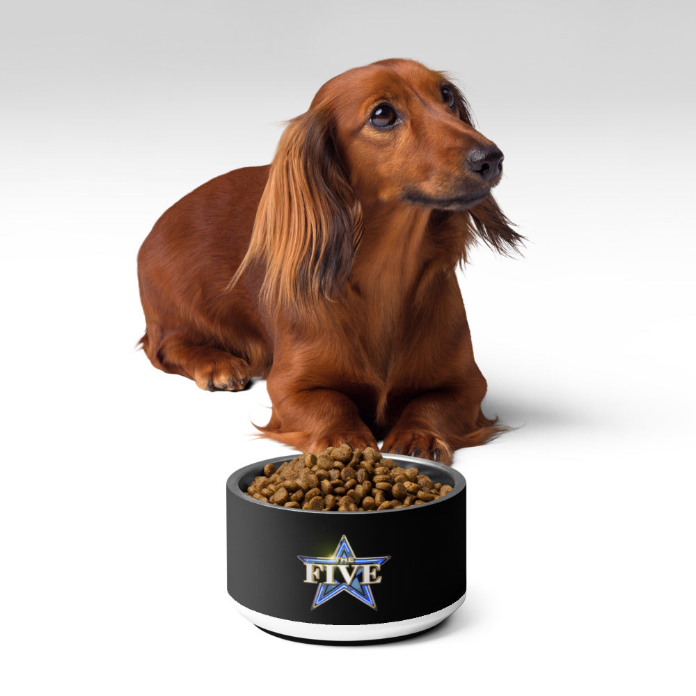 A 32 oz *The Five* pet bowl positioned neatly in a bright, tidy kitchen setting.