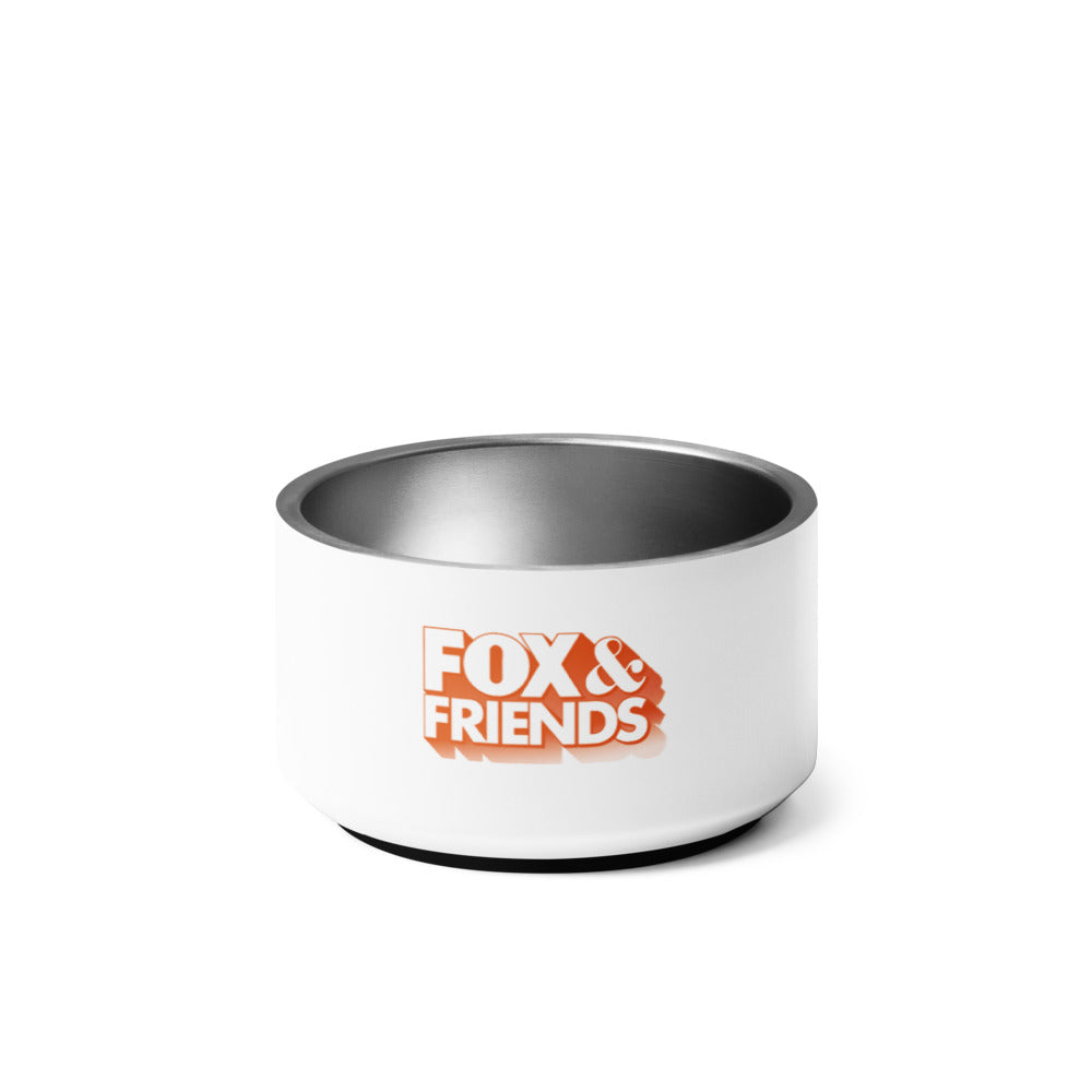Close-up of the FOX & Friends pet bowl displaying the crisp FOX News logo design against a bright background.