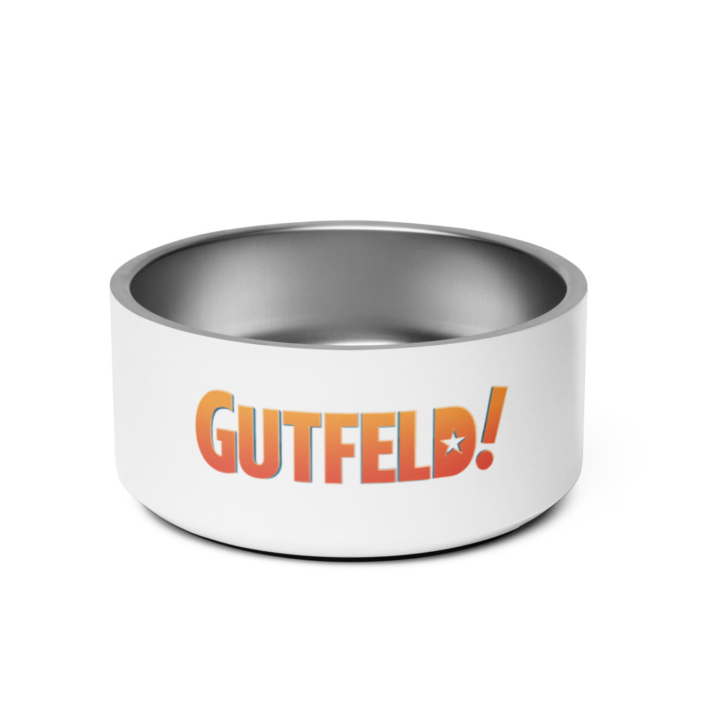 An overhead view of the *Gutfeld!* pet bowl showcasing its clean finish and sturdy construction.