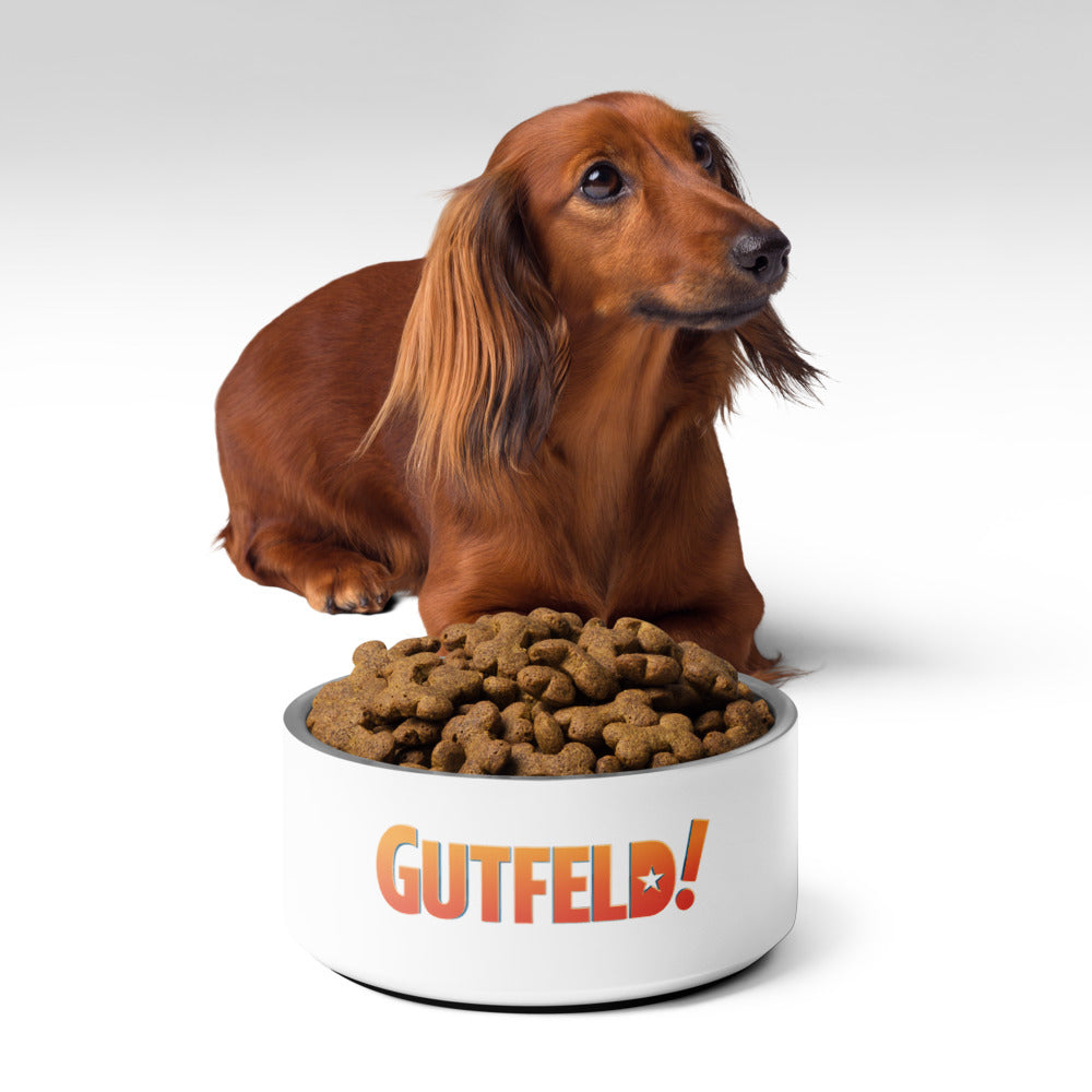 The official FOX News *Gutfeld!* pet bowl displayed against a neutral, bright background.