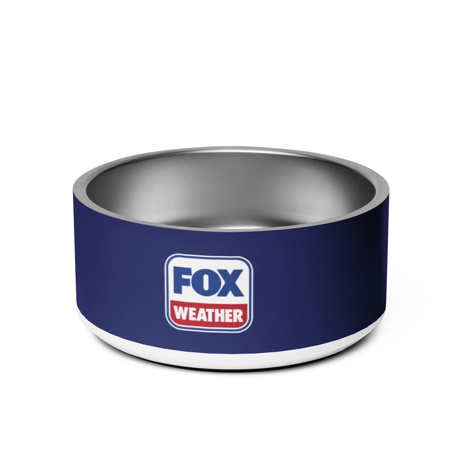 Close-up of the FOX Weather logo and Sonny mascot on the durable feeding bowl.