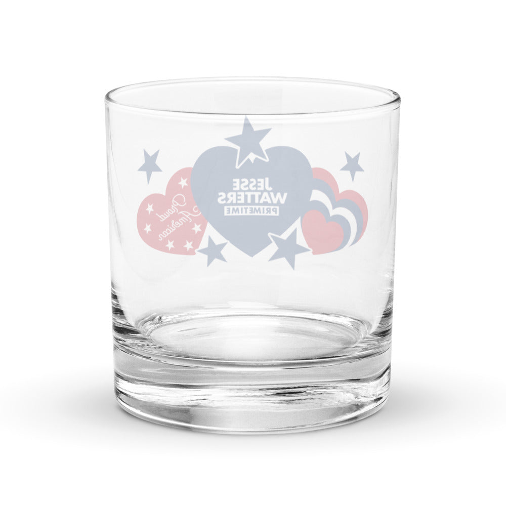 Close-up of the crisp patriotic graphics on the Jesse Watters Primetime drinking glass.