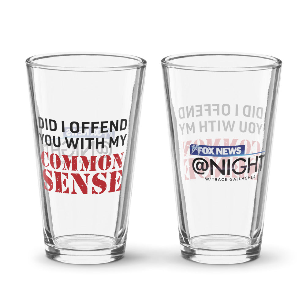 The FOX News @ Night Pint Glass filled with a cold beverage in a suburban home bar setting.