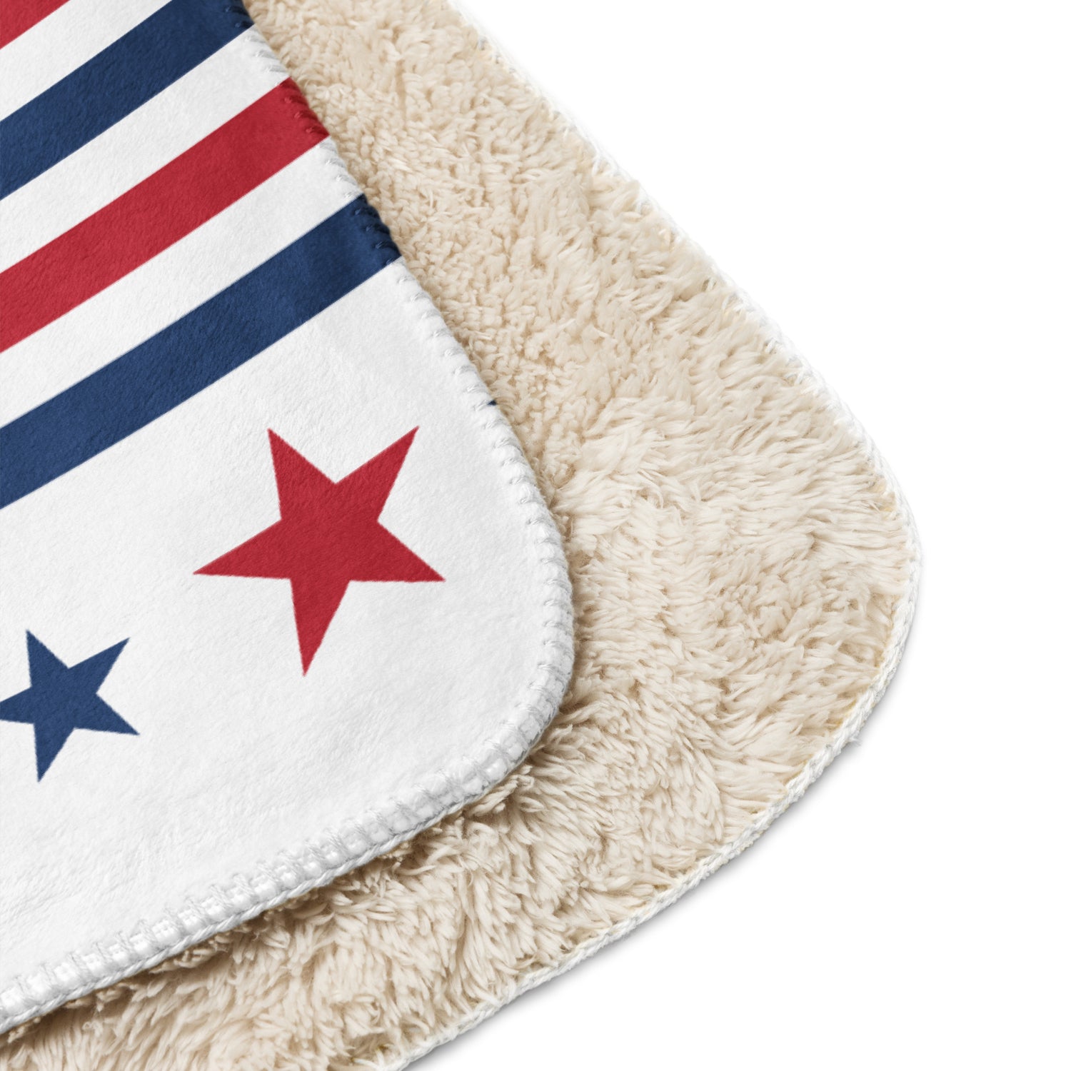 An overhead view of the FOX News Sherpa Blanket spread flat to display the complete Proud American graphic artwork.