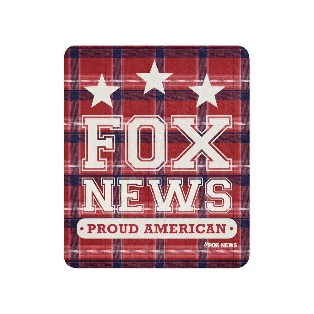 Close-up of the high-quality stitching on the *FOX News* Proud American Blanket.