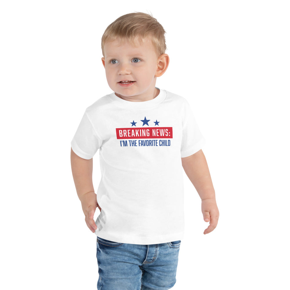 Close-up detail of the high-quality print and soft cotton fabric on the FOX News toddler tee.