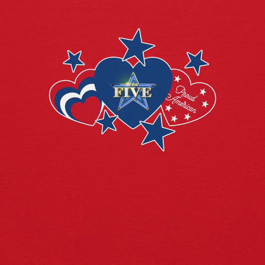 The white version of The Five Proud American Hearts and Stars crewneck sweatshirt featuring patriotic graphics and the FOX News logo.