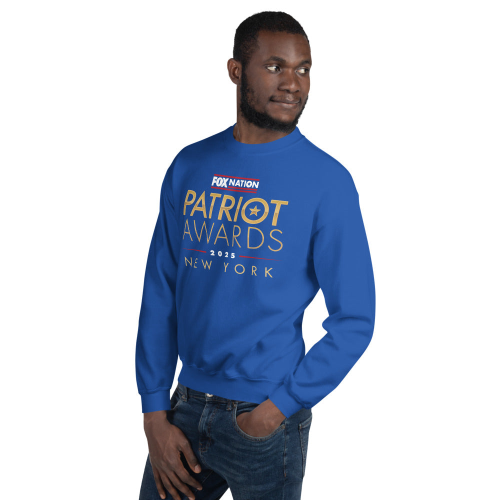 The FOX Nation Patriot Awards 2025 sweatshirt displayed flat, highlighting the premium patriotic branding.