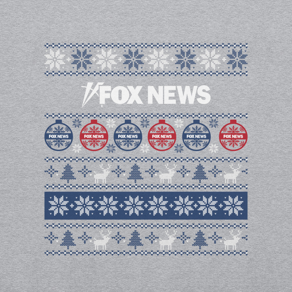 Close-up of the crisp FOX News holiday graphic on a soft Sport Grey sweatshirt.