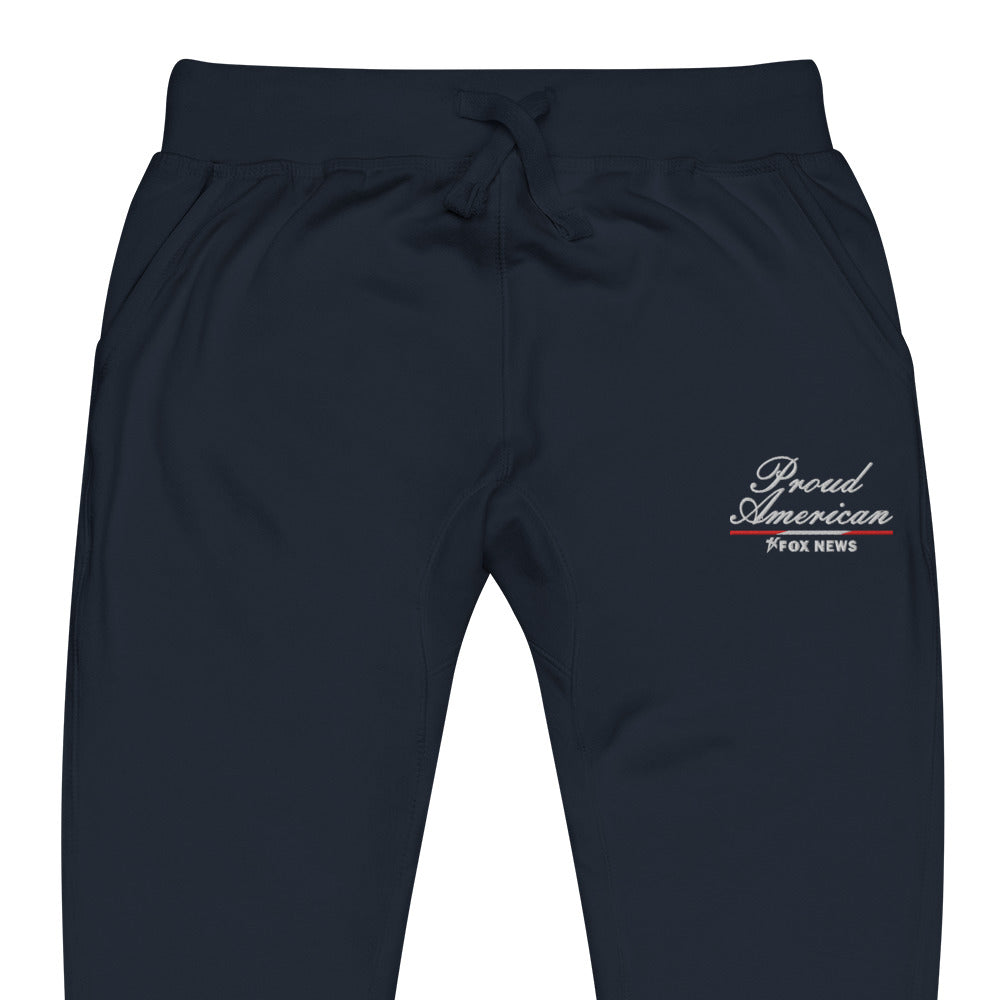 A detailed view of the elastic waistband and adjustable drawstring on the premium FOX News sweatpants.