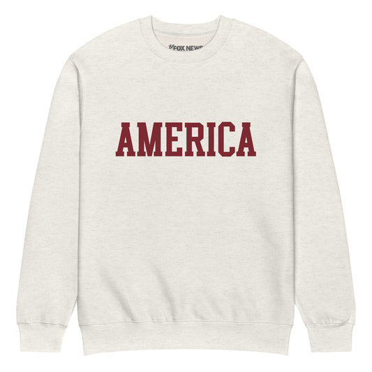 Close-up of the chest graphic showing the American Cowboy artwork and crisp FOX News logo on the sweatshirt