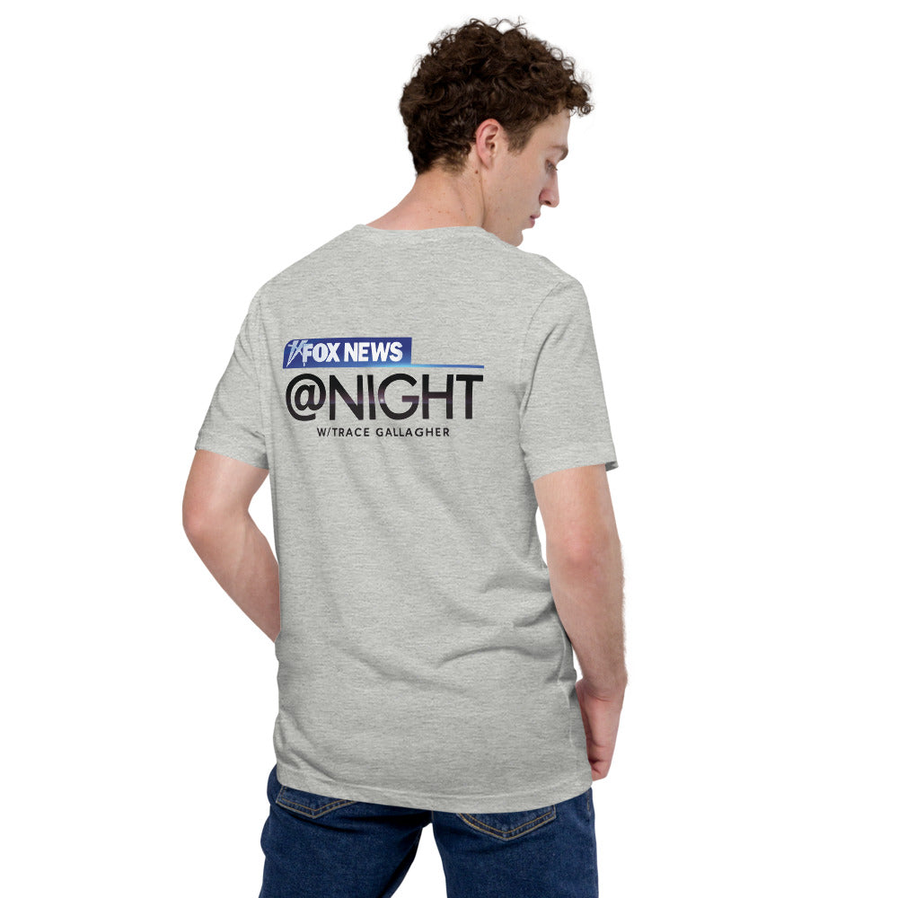 Side view of the unisex t-shirt showing the comfortable fit and sleeve detail.