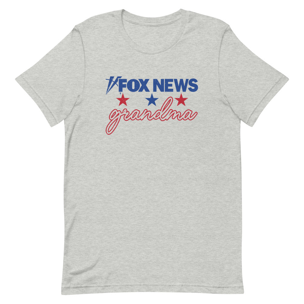 FOX News Grandma Unisex T-Shirt in Athletic Heather grey featuring bold logo and text.