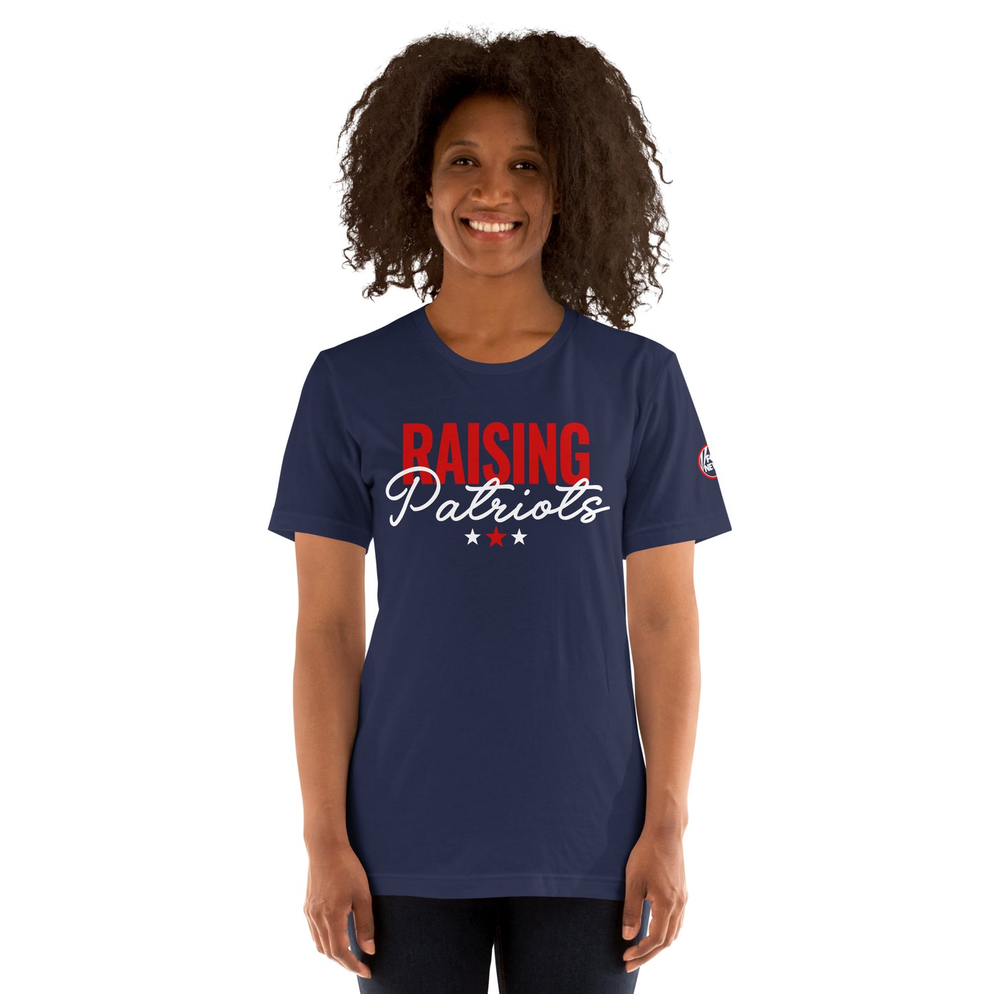A family setting with a parent wearing the FOX News Raising Patriots T-Shirt while enjoying morning coffee.