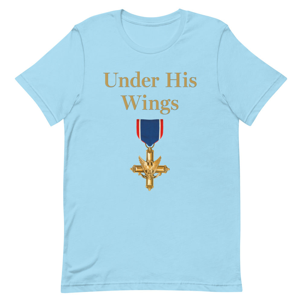 A lifestyle shot of the unisex FOX News Under His Wings tee in a modern, comfortable American home environment, highlighting the crisp print and soft fabric.