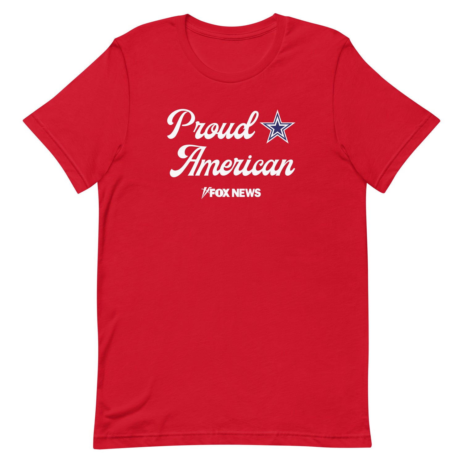 A Navy FOX News Proud American T-Shirt displayed in a clean American outdoor setting.