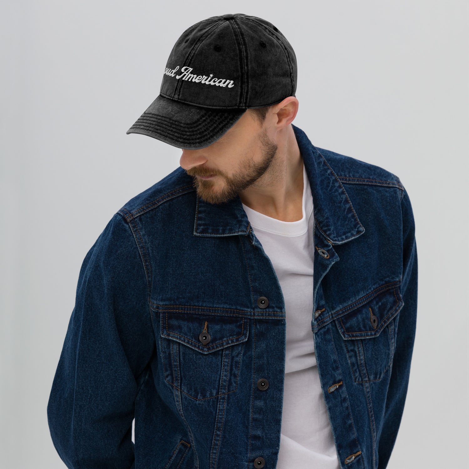 The FOX News Proud American Denim Hat presented neatly in a bright, modern indoor environment.