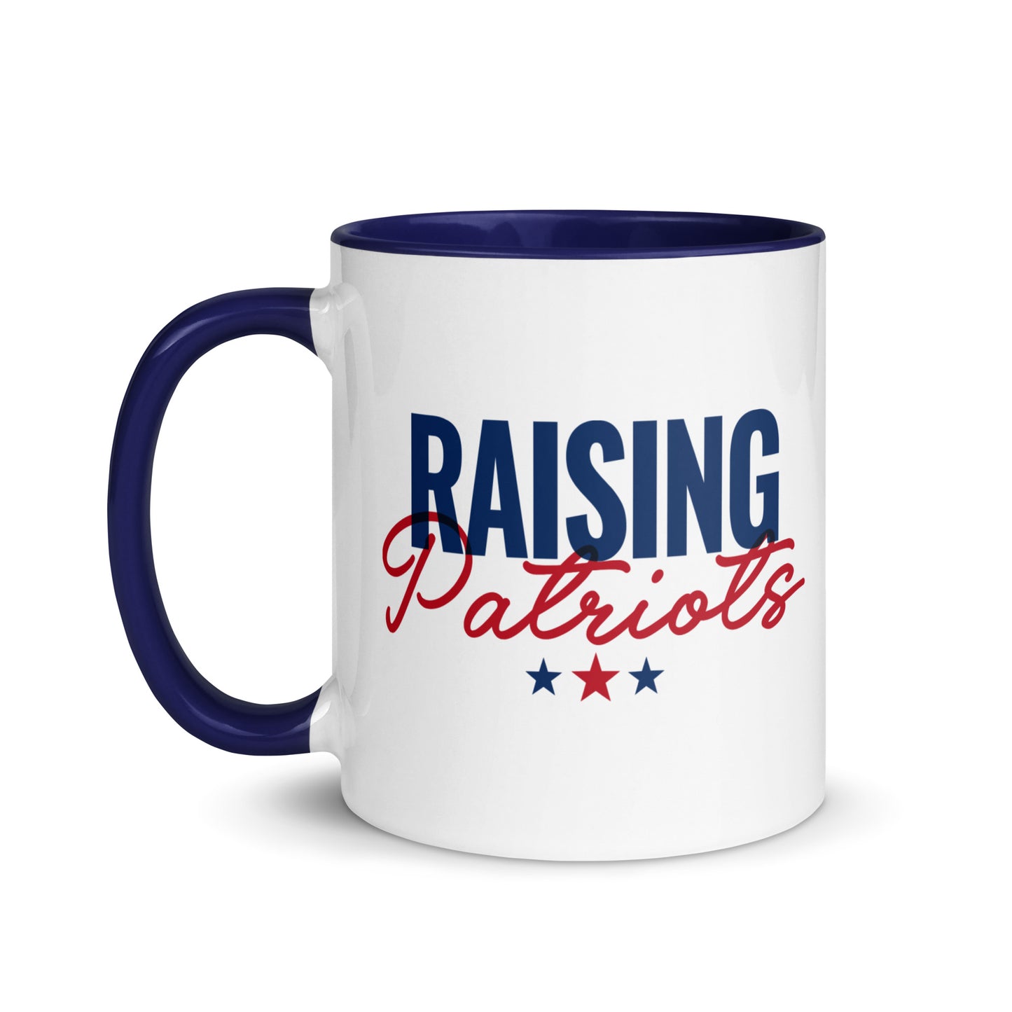 A modern American living room setting with the FOX News Raising Patriots mug resting neatly on a wooden coffee table.